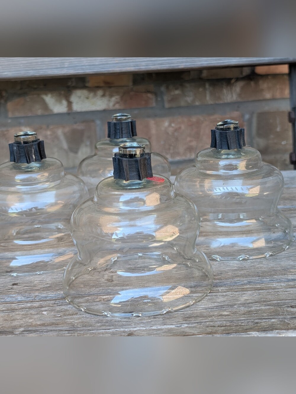 Vintage Etched Glass Peg Votive Holders (4x)